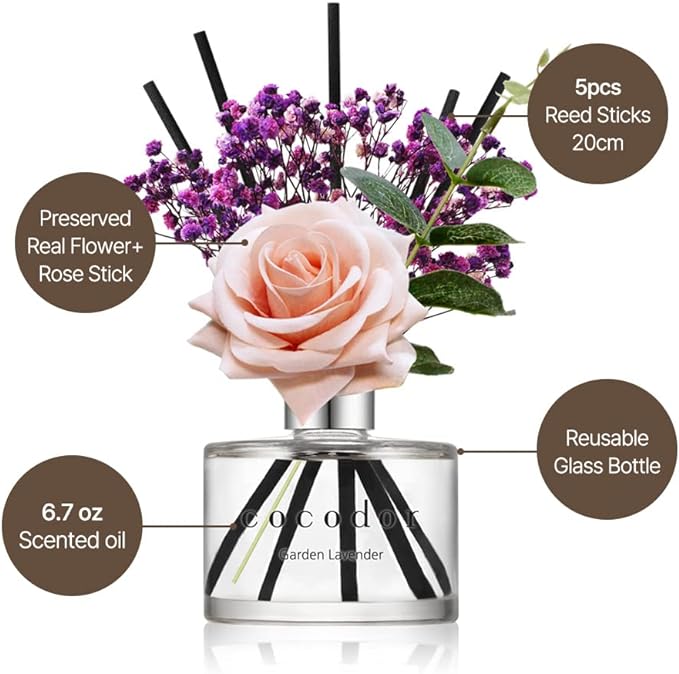 COCODOR Rose Flower Reed Diffuser/Pure Cotton/6.7oz(200ml)/1 Pack/Reed Diffuser, Reed Diffuser Set, Oil Diffuser & Reed Diffuser Sticks, Home Decor & Office Decor, Fragrance and Gifts