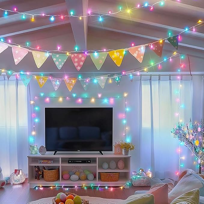 LAMPHOME Pastel Easter String Lights, 66ft 200 LED Waterproof Easter Lights, 16 Modes Colorful Christmas String Lights Plug infor Outdoor & Indoor,Wedding Party Bedroom Wall Decoration
