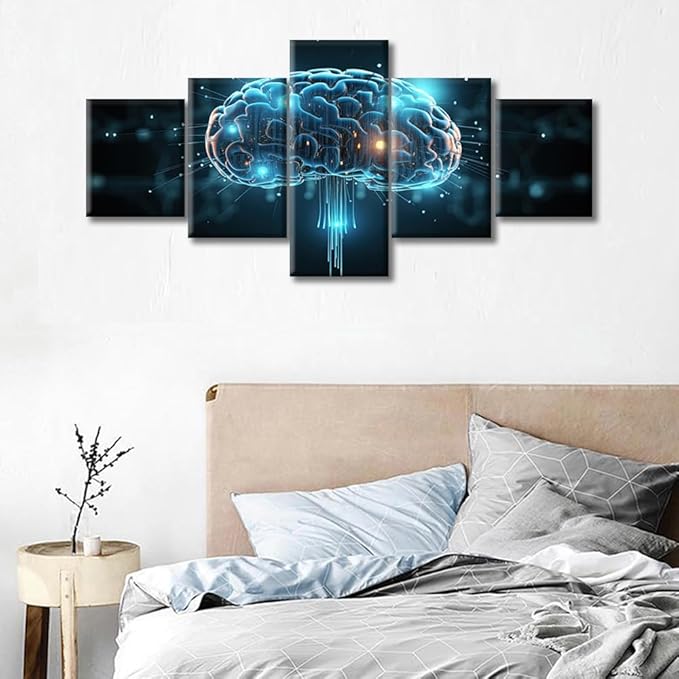 Brain Painting Posters Artificial Intelligence Concept House Deocration for Living Room Smart Brain Canvas Prints Wall Art for Office Bedroom Modern Artwork Framed Ready to Hang (50"Wx24"H)