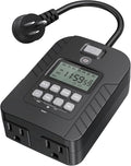 NEARPOW Outdoor Light Timer, Waterproof Digital Timer Outlet, Dusk to Dawn Countdown Timer Plug, 7 Day Programmable 24 Hours Electrical Timer, 2 Grounded Outside Timers for Christmas Lights, 15A 1/2HP