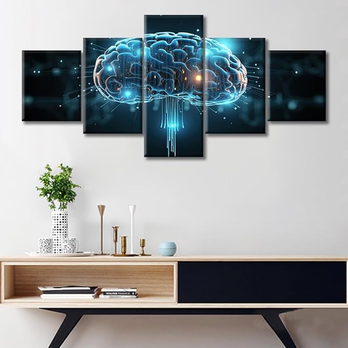 Brain Painting Posters Artificial Intelligence Concept House Deocration for Living Room Smart Brain Canvas Prints Wall Art for Office Bedroom Modern Artwork Framed Ready to Hang (50"Wx24"H)
