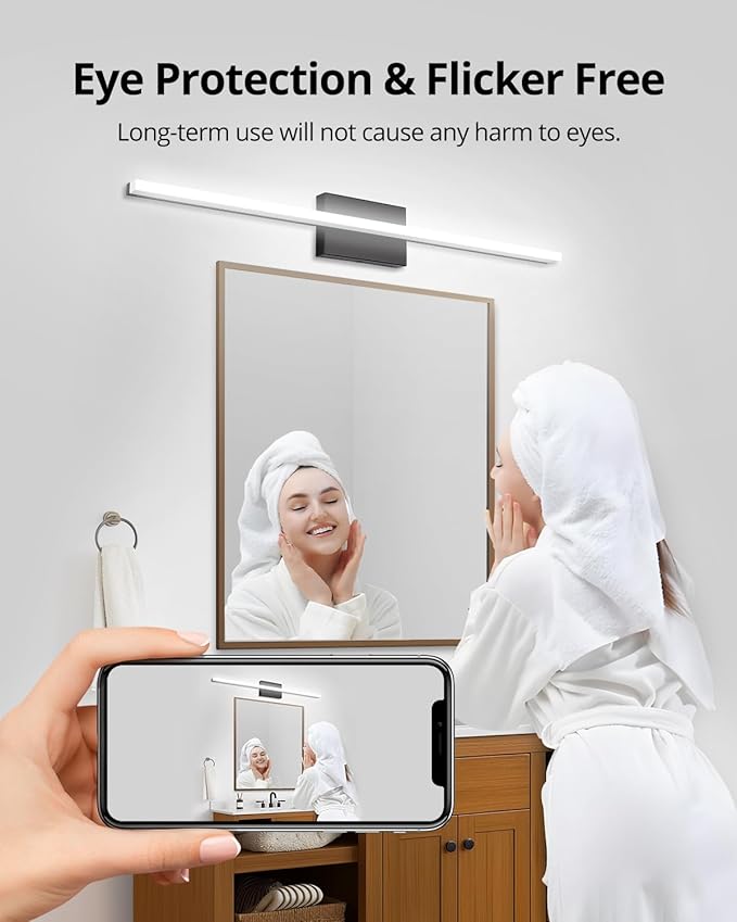 Combuh LED Bathroom Vanity Light Bar 36 Inch 20W Black IP44 Over Mirror Lighting Fixture Wall Sconce Indoor Modern Cool White 6000K