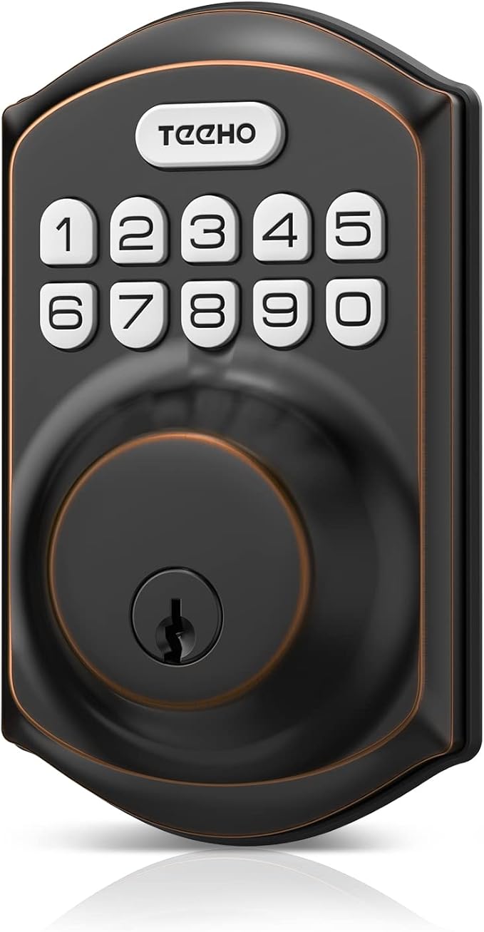 TEEHO TE001 Keyless Entry Door Lock with Keypad - Smart Deadbolt Lock for Front Door with 2 Keys - Auto Lock - Easy Installation - Oil-Rubbed Bronze