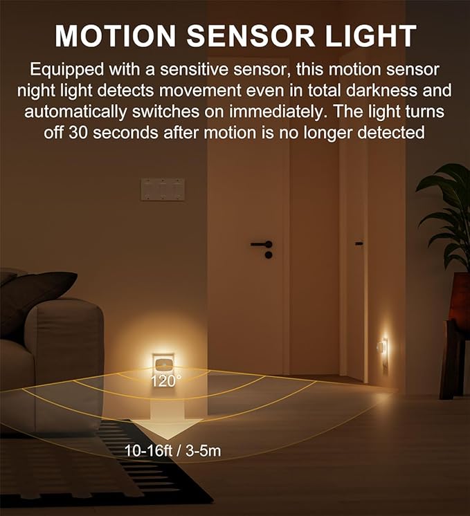 LED Night Light, Plug-in LED Backlit Night Light with Motion Sensor & Dusk to Dawn Sensor, Dimmable Nightlight 3-Color Temperature Adjustable Brightness for Bedroom Bathroom Stairs Hallway