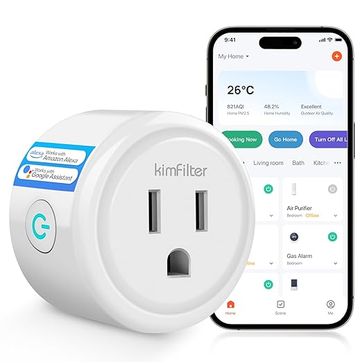 KimFilter WiFi Smart Plug, Wireless Plugs Outlet Compatible with Alexa & Google Voice Assistant, App Controlled Outlet with Timer Function, 2.4GHz Only Wi-Fi Smart Socket, Smart Plug Timer for Home