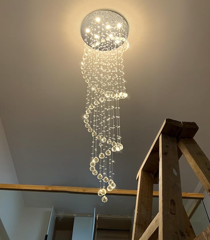 W24 x H78 Inches Crystal Glam Chandelier Long Light Chandeliers with Dimmable Light Bulbs Silver High Ceiling Pendants Light Fixtures for Foyer Entryway Living Room Stair