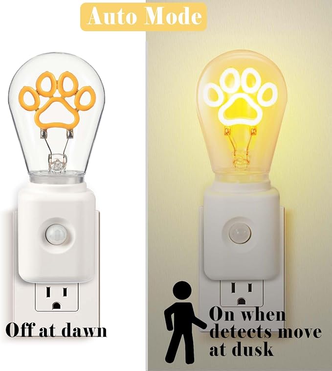 Led Night Light Plug-in, Dusk to Dawn & Motion Sensor, Vintage 2200K Filament Light, 10-100LM Adjustable Brightness, Unique Gift for Birthday, Halloween,Christmas, 1 Pack