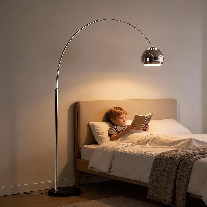 Floor Lamps for Living Room,80" Arc Floor Lamp,with Dimmer Adjustable Brightness,Modern Floor Lamp for Bedroom,Dining Rooms,Office,Corner Lamp with Chrome Bell Shaped Lampshade