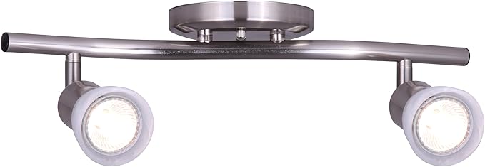 Canarm James 2-Light Track Lighting, Silver Finish, Adjustable Alabaster Glass Shades, 15" Wide Industrial Ceiling Spotlight for Kitchen, Living Room, Hallway