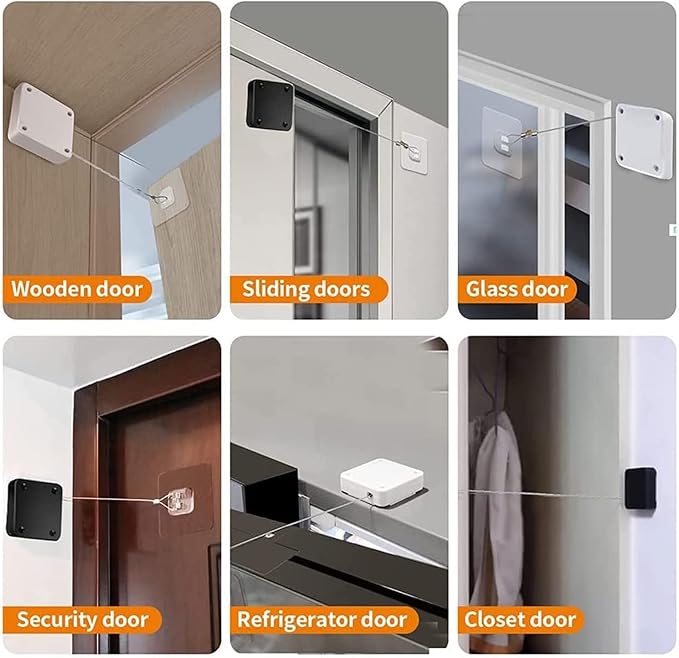 SHIMIDO Upgraded Punch-Free 1000g Automatic Screen Door Closer, Sliding Screen Auto Door Closer with Steel Drawstring for Bathroom, Bedroom, Study Room etc. (2 Pack White)