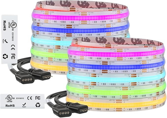 BTF-LIGHTING FCOB COB RGB LED Strip Light, UL Listed, IP66 810LEDs/m High Density Flexible Color Changing Light, DC12V 32.8FT 10mm Width for Bedroom Cabinet Home Indoor Decor(No Adapter or Controller)