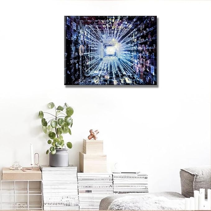 LSIUHWUWI Wall Decor Central Computing Machine Concept Wall Pictures for Living Room AI Canvas Wall Art Modern Wall Painting 1 Panel Wall Art Canvas Posters and Prints Framed Ready to Hang 12X16 INCH