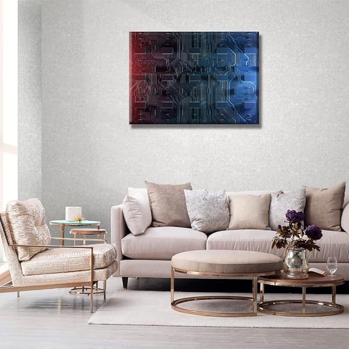 Digital Dynamic Wallpaper Wall Art for Living Room Abstract Computer Motherboard Picture for Bedroom Office Home Decor Wall Decorations Electronic PC Framed Wall Decor 20x28 INCH