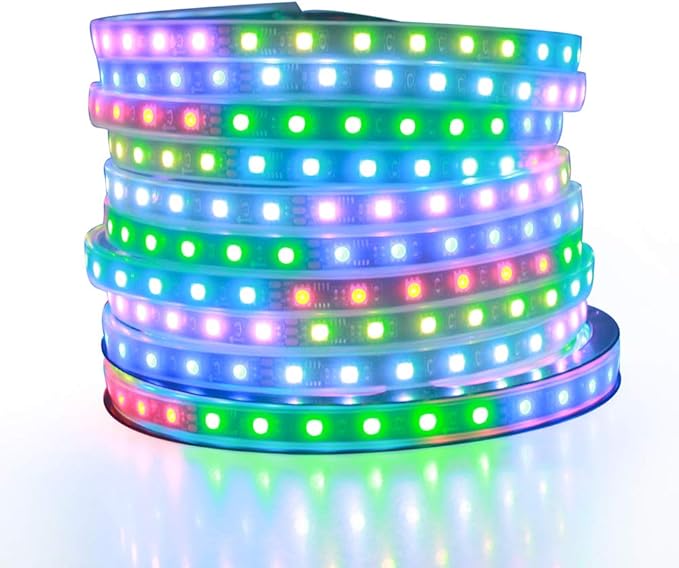 ALITOVE 32.8ft Addressable RGB LED Strip Light WS2811 Dream Color Digital Programmable Flexible LED Pixel Light 24V 10m 600 LEDs 5050 SMD Waterproof IP67 Black PCB for Raspberry Pi DIY Project