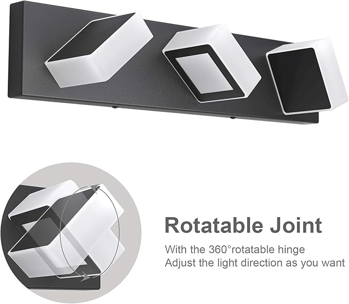 Ralbay 5 Color Temperature Modern LED Black Bathroom Vanity Lights Dimmable Acrylic Modern Black Bathroom Wall Lighting Fixtures