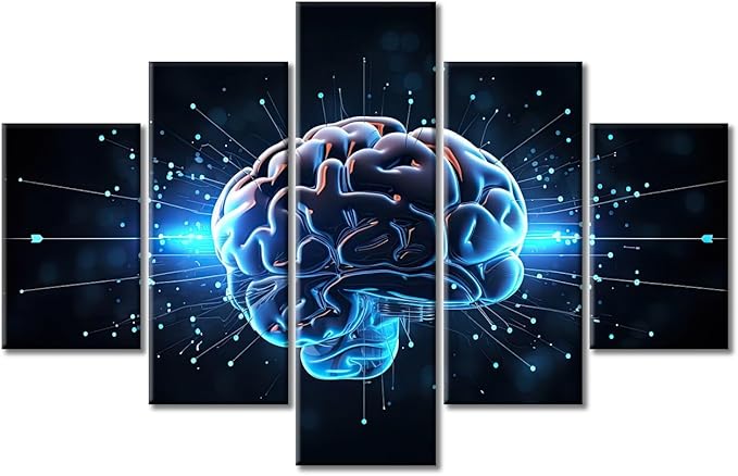 Brain Nervous System Canvas Wall Art Decor Artificial Intelligence Pictures for Living Room Bedroom Decoration Brain Painting Wall Art for Office Modern Artwork Framed Ready to Hang (60"Wx40"H)
