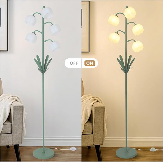 5-Lights Flower Floor Lamp with LED Blubs, Green Modern Floor Lamps for Living Room, Adjustable Standing Lamps for Bedroom Reading, Corner Tall Lamp Tree Stand Up Lamp for Office Home Decor