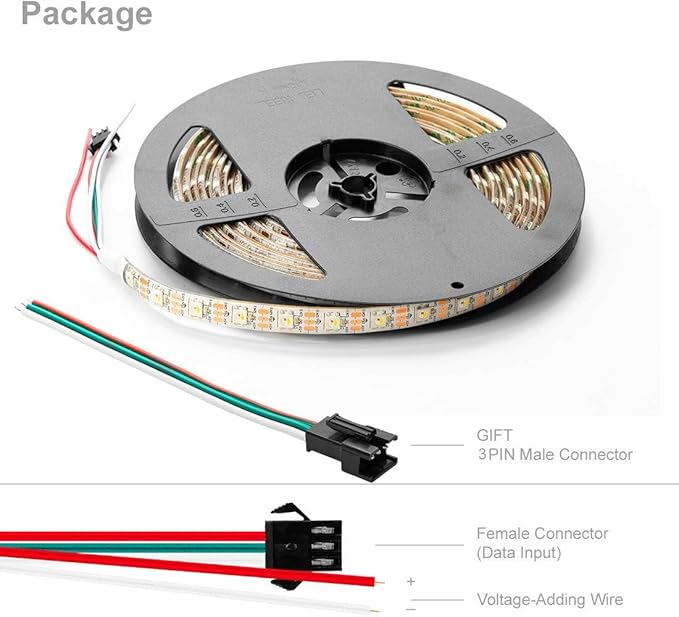 BTF-LIGHTING RGBW RGB+Natural White SK6812 (Similar WS2812B) 4 Colors in 1 LED Strip Individually Addressable 16.4ft 60Pixel/m 300LED Light Dream Color IP65 DC5V White PCB (No Adapter or Controller)