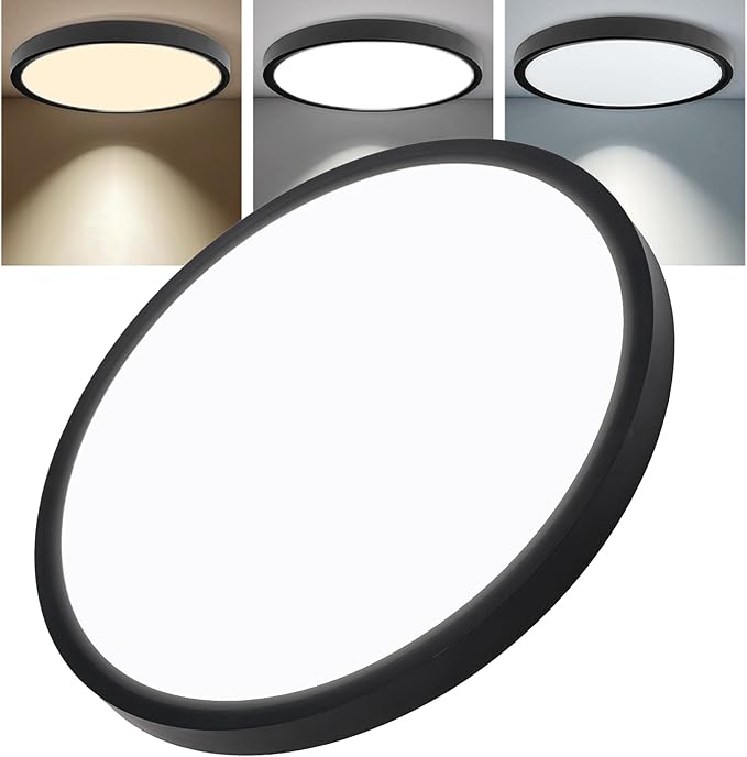 12 Inch Slim Dimmable LED Flush Mount Ceiling Light Fixtures, 24W 2640LM 3000K/4000K/5000K, House Upgrade Led Lights for Bedroom Hallway Laundry Room Rental Units, 240W Equiv., Black