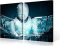 3 Pieces AI Intelligence Canvas Print Robot Wall Art Painting for Home Decor Big Data Analysis Paintings Stretched and Framed Giclee Minimalism Artwork for Living Room Decoration, 24" Wx16 H