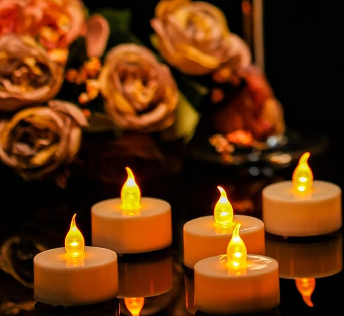 Tea Lights,50 Pack Flameless LED Tealight Candles,Realistic Flickering Warm Yellow Battery Operated LED Tea Lights Candles. Ideal for Parties, Weddings, Birthdays, Festival Celebration