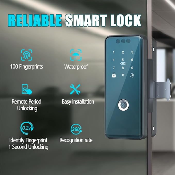 Smart Fingerprint Deadbolt Lock with App Control – 5-in-1 Keyless Entry (Fingerprint, App, Passcode, Card, Key), Tuya WiFi Smart Lock for Wooden, Metal & Framed Glass Doors