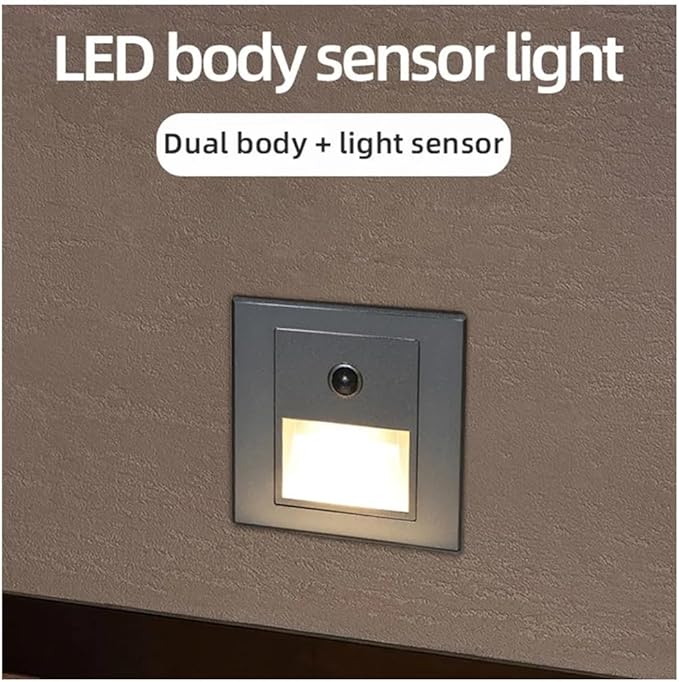 Motion Sensor Stair Lights 3W 3000K Recessed LED Step Light Indoor Stair Step Wall Lamp Staircase Bedroom Decoration Silver