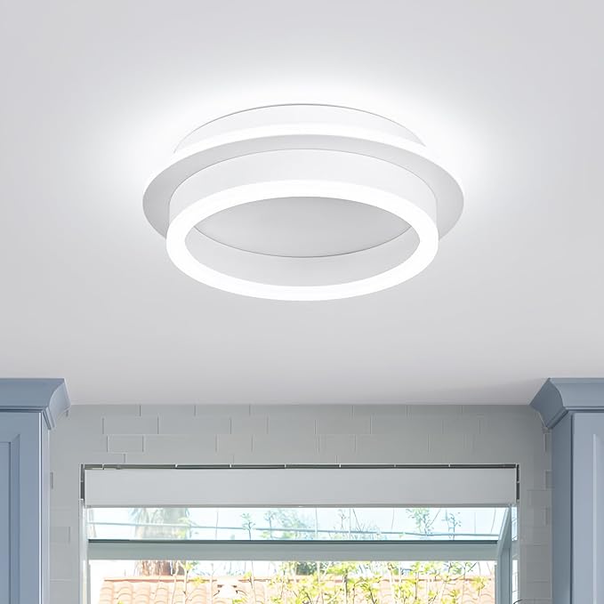 CANEOE Round Modern Led Ceiling Light Fixture, 24W LED Flush Mount Ceiling Lamp, Black Small Hallway Ceiling Light for Dining Room Bedroom Kitchen Bathroom Entryway Lighting Fixtures (White)