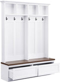 LUMISOL Farmhouse Hall Tree with Storage Bench for Entryway, 4-in-1 Hallway Coat Rack with 6 Hanging Hooks, Shoe Cabinet with Open Compartments and 2 Large Drawer, for Mudroom, White