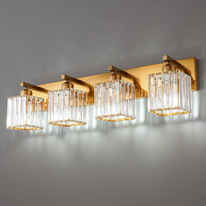 19.5" KnurledBrassWallSconcesSetof2,BronzeBathroomVanityLightFixtureswithWaterRipplesGlassTube,ModernLampforBedroom,LivingRoom,Hallway,Staise,Mirror,Kitchen
