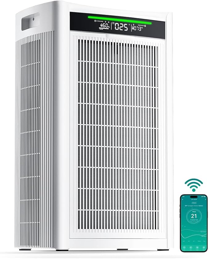 Air Purifiers for Home Large Room, Cover Up to 4800 Ft² with True HEPA Filter, with App Smart Control, Dual-Sided Powerful Filtration, AQI Display, Real-Time Temp & Humidity Monitor, HAP608