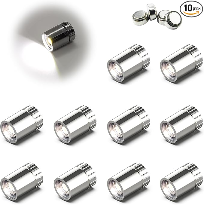 10 Pack Small Spotlight Battery Operated LED Lights, Warm White LED Wireless Miniature Spot Light for Artwork Painting,Jewelry Showcase Display,Closet,DIY Hand Craft (Cool White)