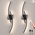 Battery Operated Wall Sconce Set of 2,Black Wall Sconces with Remote Control,3000K-6000K Modern LED Wireless Wall Light for Living Room, Hallway, Bedroom, 39.3 Inch (2 Pack)