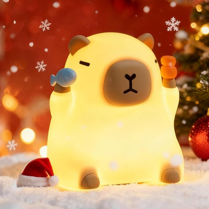 Capybara Night Light for Kids, Capybara Squishy Lamp, 3 Level Dimmable Nursery Nightlight with Timer, Rechargeable Cute Animal Night Light for Baby, Bedroom Decor
