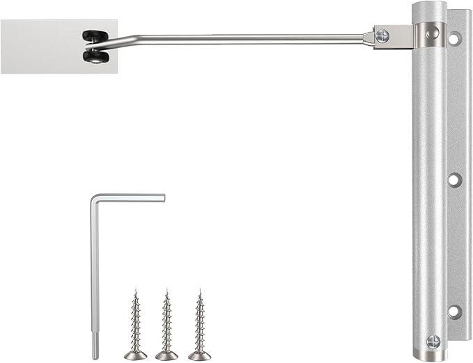 Automatic Door Closer, Stops Door Slamming, Ultra-Quiet Soft Close for Home & Apartment Doors, Upgraded Aluminum Roller Arm, Scratch-Free, Adjustable Speed, Self Closing Spring Door Closer, Silver