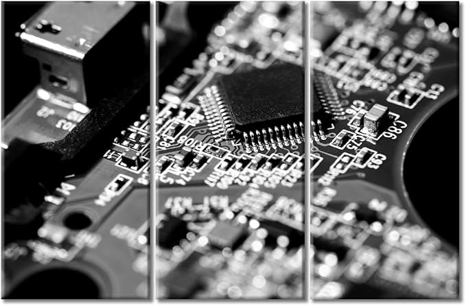 TUMOVO Computer Processors CPU Canvas Wall Art Circuit Board Artwork Pictures Home Decor 3 Pieces Motherboard Digital Chip Bedroom Posters and Prints Framed Ready to Hang (42" Wx28 H)