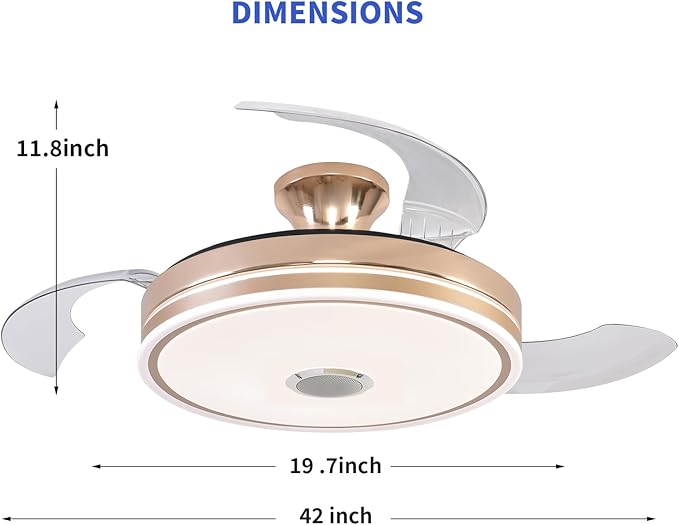 42 inch Ceiling Fan with Light, Retractable Chandelier Ceiling Fans with Lights, Bladeless Ceiling Fan with Light for Bedroom Living Room