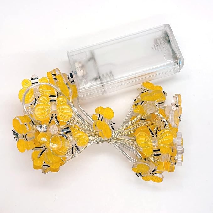 Honey Bee Fairy String Lights，Waterproof Bee Decorative Lights 10FT 30 LED Battery Operated Bee Lights Decor for Outdoor Indoor Party Wedding Garden