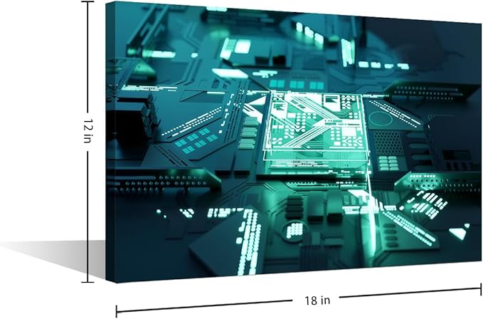 AI Canvas Wall Art Decor CPU Concept Pictures for Living Room Bedroom Decoration Computer Chip Painting Wall Art for Office Modern Artwork Poster Prints Framed Ready to Hang - 18x12in