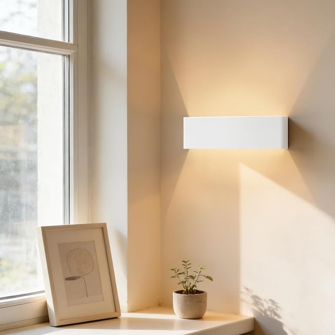 Modern LED Wall Sconce, 20W Dimmable 5CCT (3000K-6500K), Upper and Lower Illuminated Wall Sconce, for Bedroom, Living Room, Hallway, Dresser (15 Inch - Sandy White 1 Piece)