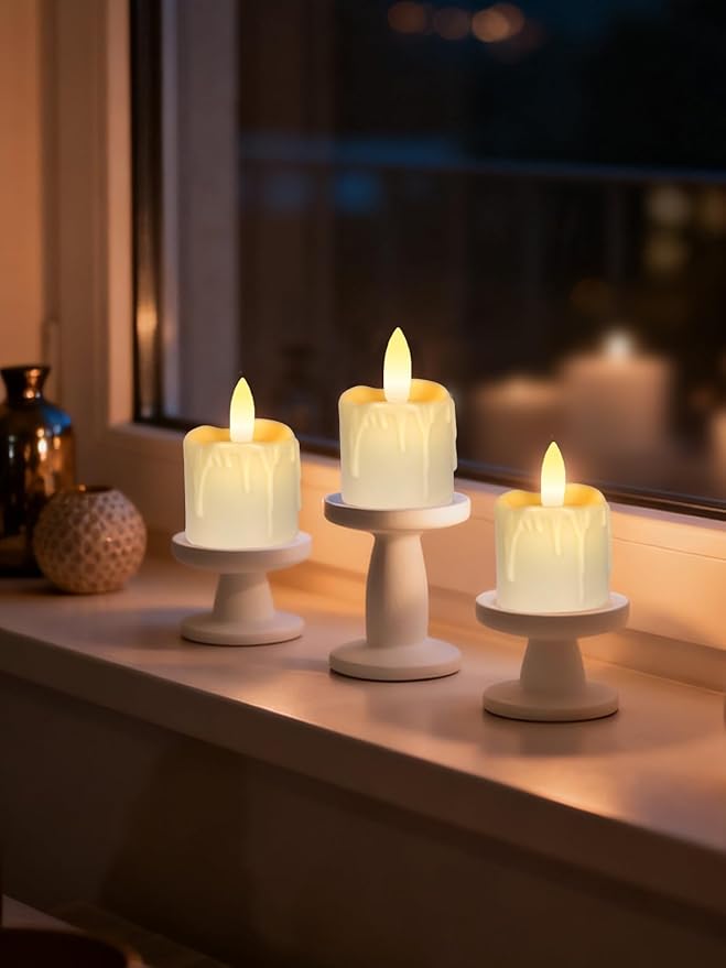Rechargeable Flameless Tea Light Candles with Remote, 1.5"x2.2" Dripping Fake Electric Flickering Votive Candles for Anniversary Wedding Table Centerpiece Halloween Christmas Decor, Ivory White 6 pack