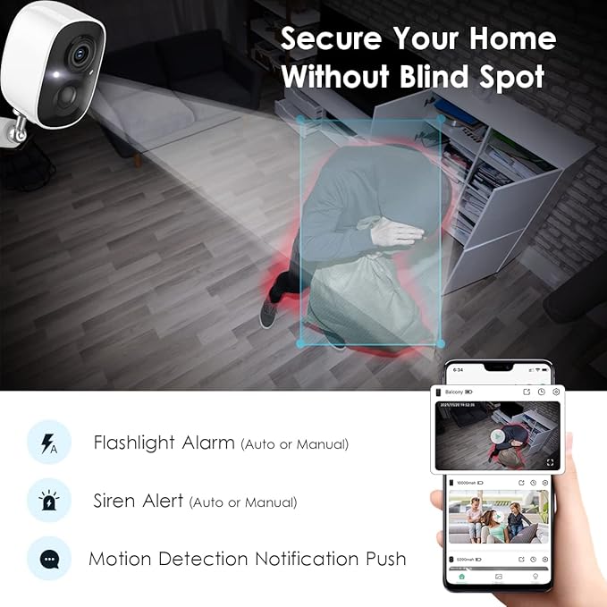 GMK Solar Security Cameras Wireless Outdoor 4 Pack, 2K Battery Powered Cameras for Home Security, Color Night Vision, Motion Detection, 2-Way Talk, IP65 Waterproof, Remote Access, Cloud/SD Storage