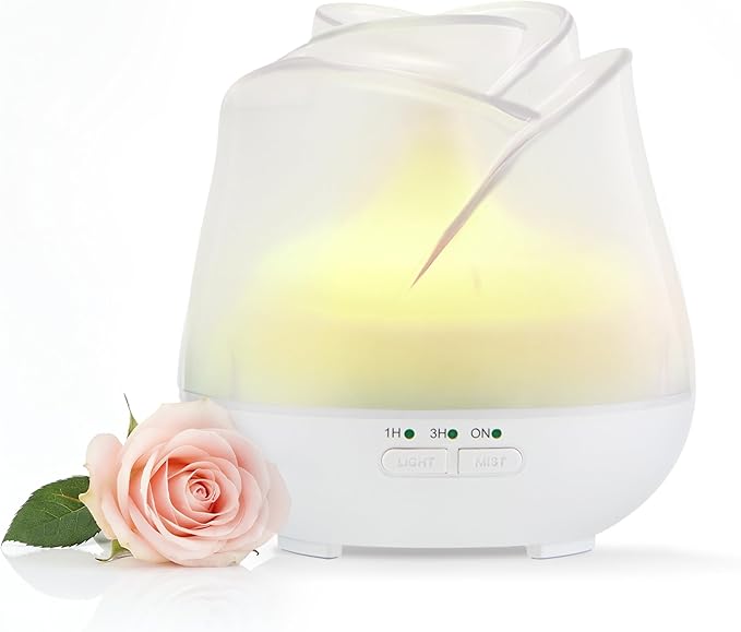 Earnest Living Rose Essential Oil Diffuser 150ml – Mini Ultrasonic Aromatherapy Humidifier for Bedroom & Desk, Quiet Mist, USB Powered, 7-Color Night Light, Valentine's Gift for Women, Frosted White