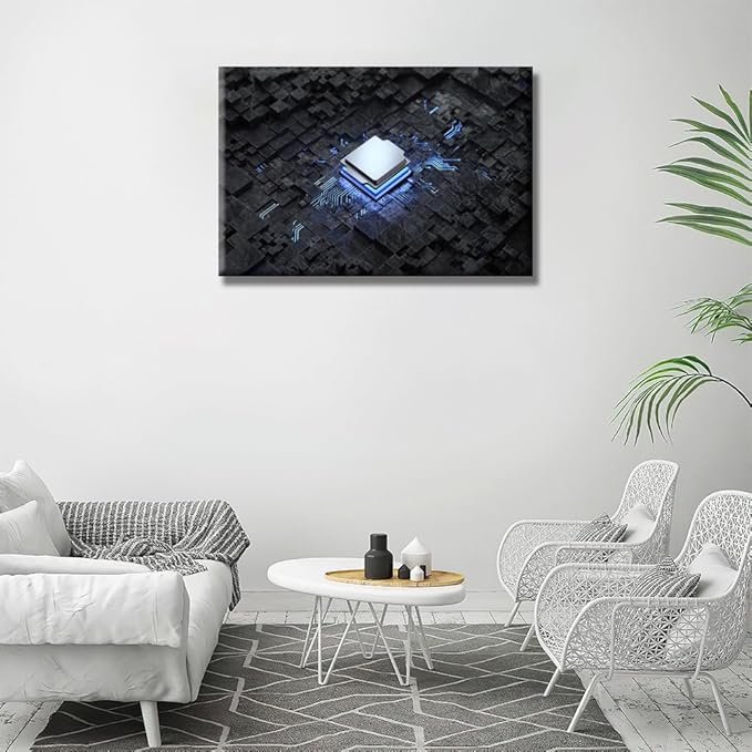 LSIUHWUWI 1 Panel Modern Central Computer Processors CPU Wall Decorations for Living Room CPU Concept Pictures Black and White Wall Art Posters Framed Ready to Hang 16X24 INCH