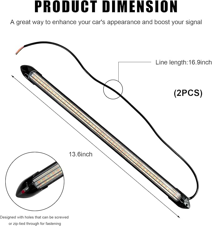 2 PCS Exterior Car LED Lights, 13.5 Inches Flexible LED Daytime Running Light Strip, Waterproof 12V Headlight Sequential Flowing Turn Signal for SUV Truck RV, Car Accessories