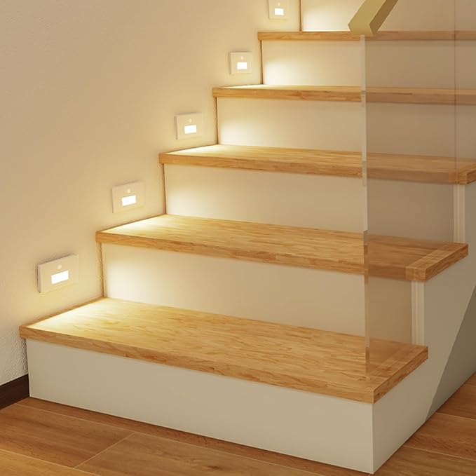 LED Step Lights Indoor Motion Sensor, 4W 300LM 0%-100% Stepless Dimmable 120V Hardwired Stair Lights Outdoor, IP65 Waterproof, 5CCT Staircase Lighting, 2700K/3000K/4000K/5000K/6500K, ETL, 4 Pack