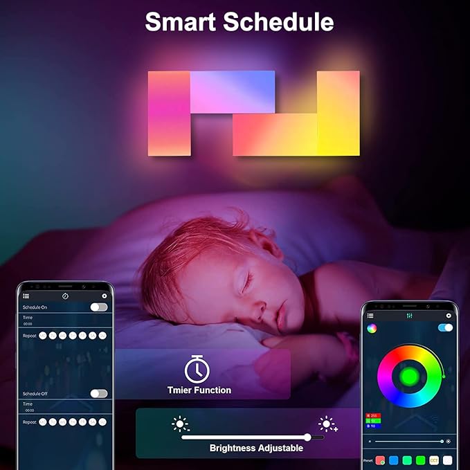 Rectangle LED Wall Lights Large, Smart Home Gaming Setup Lights RGB-IC DIY LED Light Panels Work with Alexa Google Assistant, APP & Voice Control, Music Sync for Bedroom Gaming Room TV Decor, 10 Pack