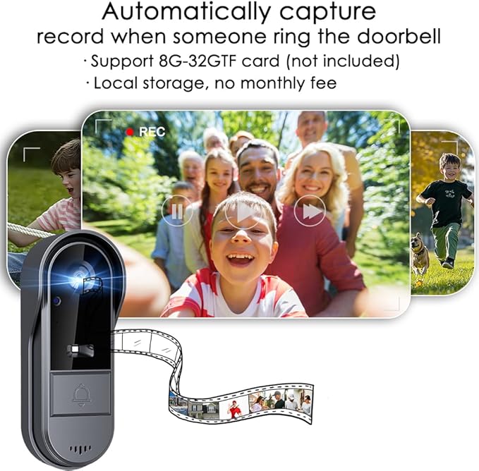Doorbell Camera Wireless No Subscription 1080P, Waterproof Door Bell Camera with Monitor Screen Free Storage NO WiFi and APP Needed, Video Intercom Two-Way Audio, 170° View Angle,Night Vision