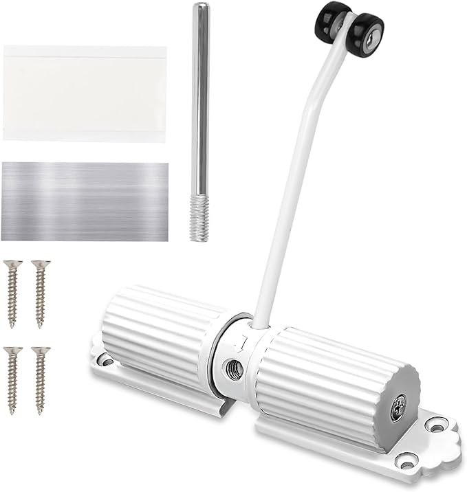 Automatic Door Closer - Heavy Duty Automatic Safety Spring Door Closer, Adjustable Tension Spring Action, for Wooden Doors up to 140 lbs with, Installation Hardware (White)