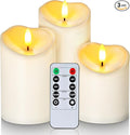 Homemory Outdoor Waterproof Flameless Candles, LED Candle with Remote and Timer, Battery Operated Candles, Electric Fake Plastic Candles, Ivory White, Set of 3
